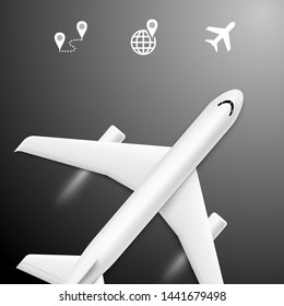 Blank airplane with destination points. Top view. Vector illustration. Ready for your design, promo and ect. EPS10.	