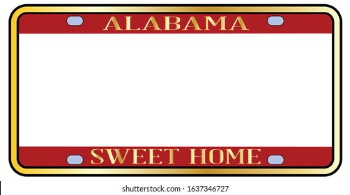 Blank Alabama state license plate in the colors of the state flag over a white background