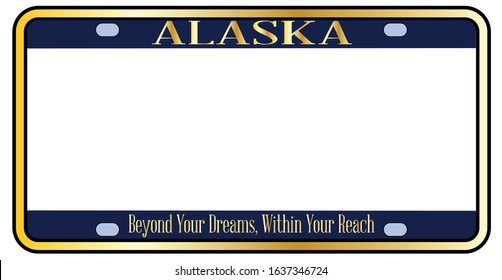 Blank Alaska state license plate in the colors of the state flag over a white background