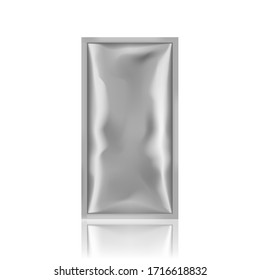 Blank Aluminum Foil Sachet Packaging On White Background. EPS10 Vector