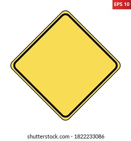 Blank American warning road sign. Vector illustration of yellow diamond shaped traffic sign with empty space inside. Caution for driver. Copy space for your design.