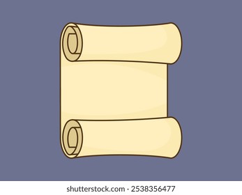 Blank ancient scroll unfolded vertically. Vector illustration in cartoon style with outline.