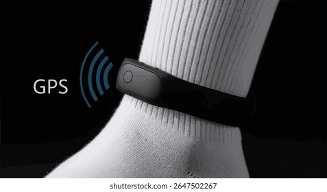 Blank ankle tracker bracelet worn mockup over sock with GPS, isolated