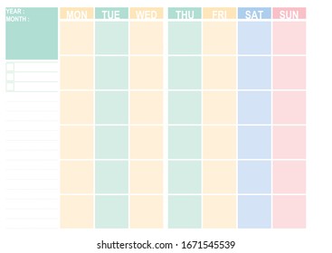 Blank any month schedule with ratio A4