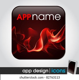 blank app icon for mobile devices with fire background