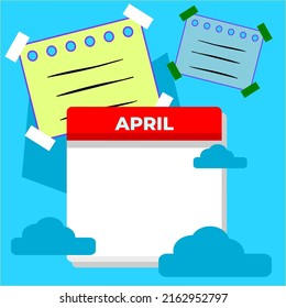 Blank April Single Calendar Template And Blank Sticky Notes. Templates Suitable For Social Media Content.