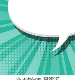 Blank aquamarine comic text balloon template. Clear empty speech bubbles halftone dot style pop art. Dialog empty cloud pop art. Creative idea conversation background sketch explosion