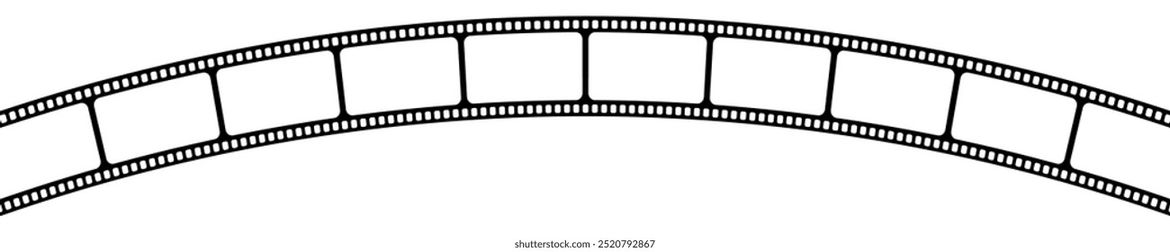 Blank arch shaped filmstrip. Video or photo camera tape template isolated on white background. Storyboard layout. Frame for photographic collage. Cinematography concept. Vector graphic illustration.