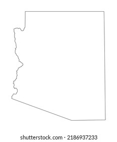Blank Arizona vector map silhouette illustration isolated on white background. High detailed illustration. United state of America country. Empty editable Arizona line contour map.