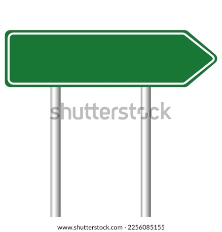Blank arrow shaped green road sign on white background