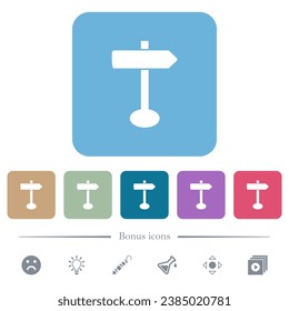 Blank arrow sign post solid white flat icons on color rounded square backgrounds. 6 bonus icons included