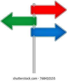 Blank arrow signs on a pole, vector