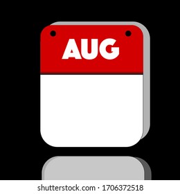 Blank August Calendar Red and White reflective Button icon, internet like for business, education, today or holiday use