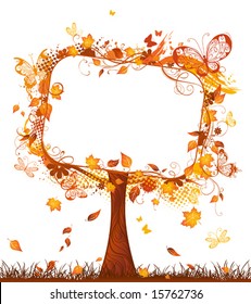 Blank autumn tablet on a tree, vector