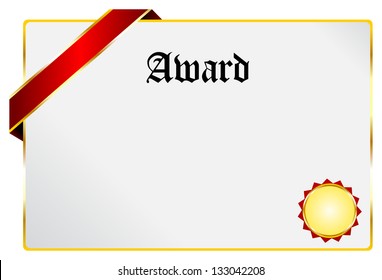 Blank Award Diploma Certificate Document With Golden Ribbon Vector