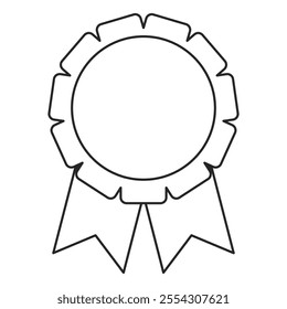 A blank award pin with ribbons for achievement vector outline illustration