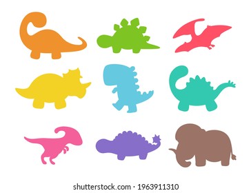 Blank Baby Dinosaur Silhouette For Add Cute Text For Kids. Isolated On Background.