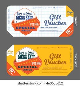 Blank of back to school gift voucher vector illustration to increase sales on white and yellow checkered background.