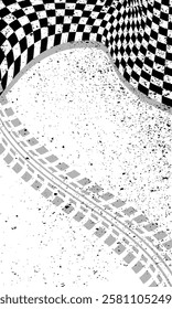 Blank background black and white checkered racing flag grunge style