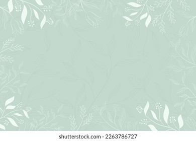 Unscharfer Hintergrund mit floralem Rahmen abstrakt für Tapeten, Kartengrüße, Poster, Design, Cover, Einladung. weiche grüne Farbe