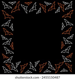 blank background halloween with black colour and crowd of monoline bat orange and white. poster halloween editable in eps 10