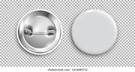 Blank Badge, 3d White Round Button, Pin Button Isolated. Vector Template, Vector Realistic Illustration, Mockup. -Vector