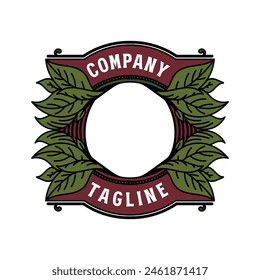 Blank Badge Emblem Label with Tobaccos Leaf ornament for Cigarettes Product Design Vector