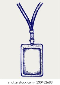 Blank badge with neckband. Doodle style
