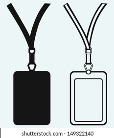 Blank badge with neckband isolated on blue background