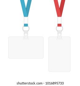 Blank badge set isolated on white background. Lanyard or identification cards in realistic style. Plastic Badge empty mock up. Vector illustration EPS 10.