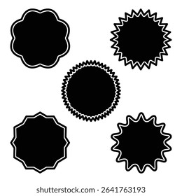 Blank Badge Silhouette Set, Black Vector Emblem and Seal Icons.