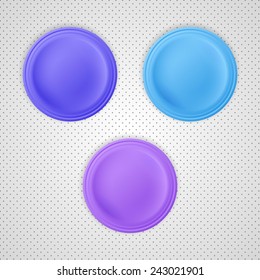 Blank badges with blue, light blue and violet color.