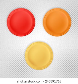 Blank badges with red, orange and yellow color.