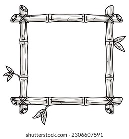 Blank bamboo frame monochrome logotype with tied sticks from tropical plants to place your advertising slogan vector illustration