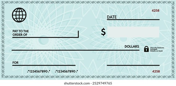  Cheque bancário em branco, cheque a ser gravado - ilustração vetorial