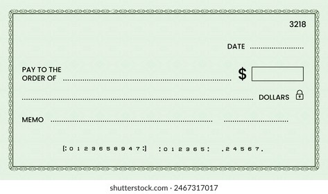 Cheque bancario en blanco, Plantilla de cheque de talonario o cupón de papel de pago de dinero, maqueta de Vector. Certificado de cheque de pago en efectivo de Cuenta comercial o personal o Cupón de cheque de pago de la chequera