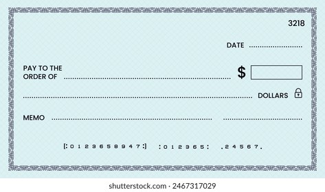 Cheque bancario en blanco, Plantilla de cheque de talonario o cupón de papel de pago de dinero, maqueta de Vector. Certificado de cheque de pago en efectivo de Cuenta comercial o personal o Cupón de cheque de pago de la chequera