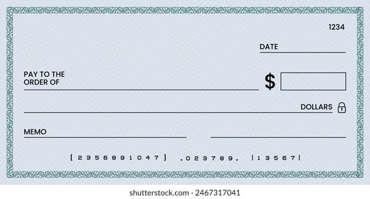 Blank bank check, checkbook cheque template or money payment paper voucher, vector mockup. Business or personal account cash pay cheque certificate or paycheck coupon from checkbook