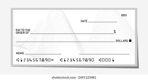 Cheque bancario en blanco, Plantilla de cheques con guilloche blanco, maqueta de Vector.