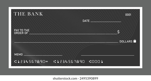 Cheque bancario en blanco, Plantilla de cheque de talonario o cupón de papel de pago de dinero, maqueta de Vector.