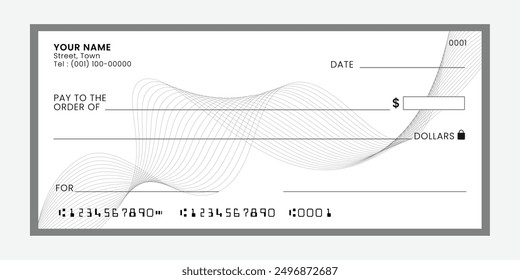 Cheque bancario en blanco, Plantilla de cheque de chequera o vale de papel de pago de dinero, maqueta de Vector.