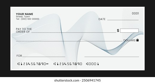 Cheque bancario en blanco, Plantilla de cheque de chequera o vale de papel de pago de dinero, maqueta. Vector
