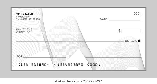 Blank bank check, checkbook cheque template, vector money payment voucher. 