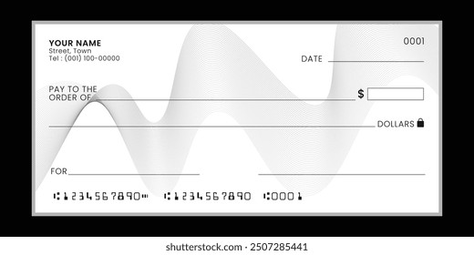 Leerer Bankscheck, Scheckheft-Scheckvorlage, Vektor-Geldzahlungsbeleg. 