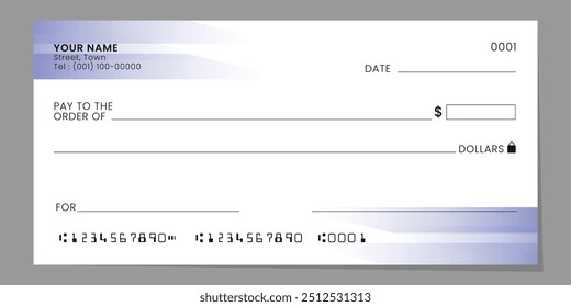 Blank bank check, checkbook cheque mockup template or money payment paper voucher. Vector