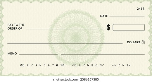 Blank bank check, checkbook cheque template or money payment paper voucher, vector mockup. Business or personal account cash pay cheque certificate or paycheck coupon from checkbook