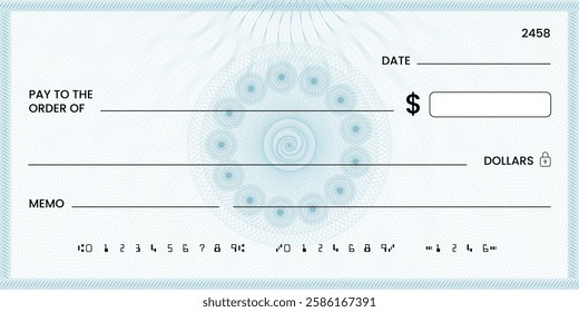 Blank bank check, checkbook cheque template or money payment paper voucher, vector mockup. Business or personal account cash pay cheque certificate or paycheck coupon from checkbook