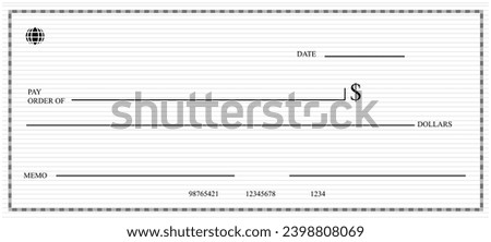 Blank bank check, checkbook cheque template for dollars payment, vector mockup. Bank payment check or money voucher and cash pay cheque