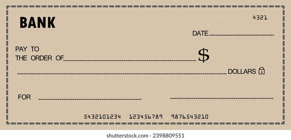Blank bank check checkbook vector template illustrations