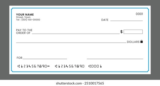 Pago de cheque bancario en blanco. Vector